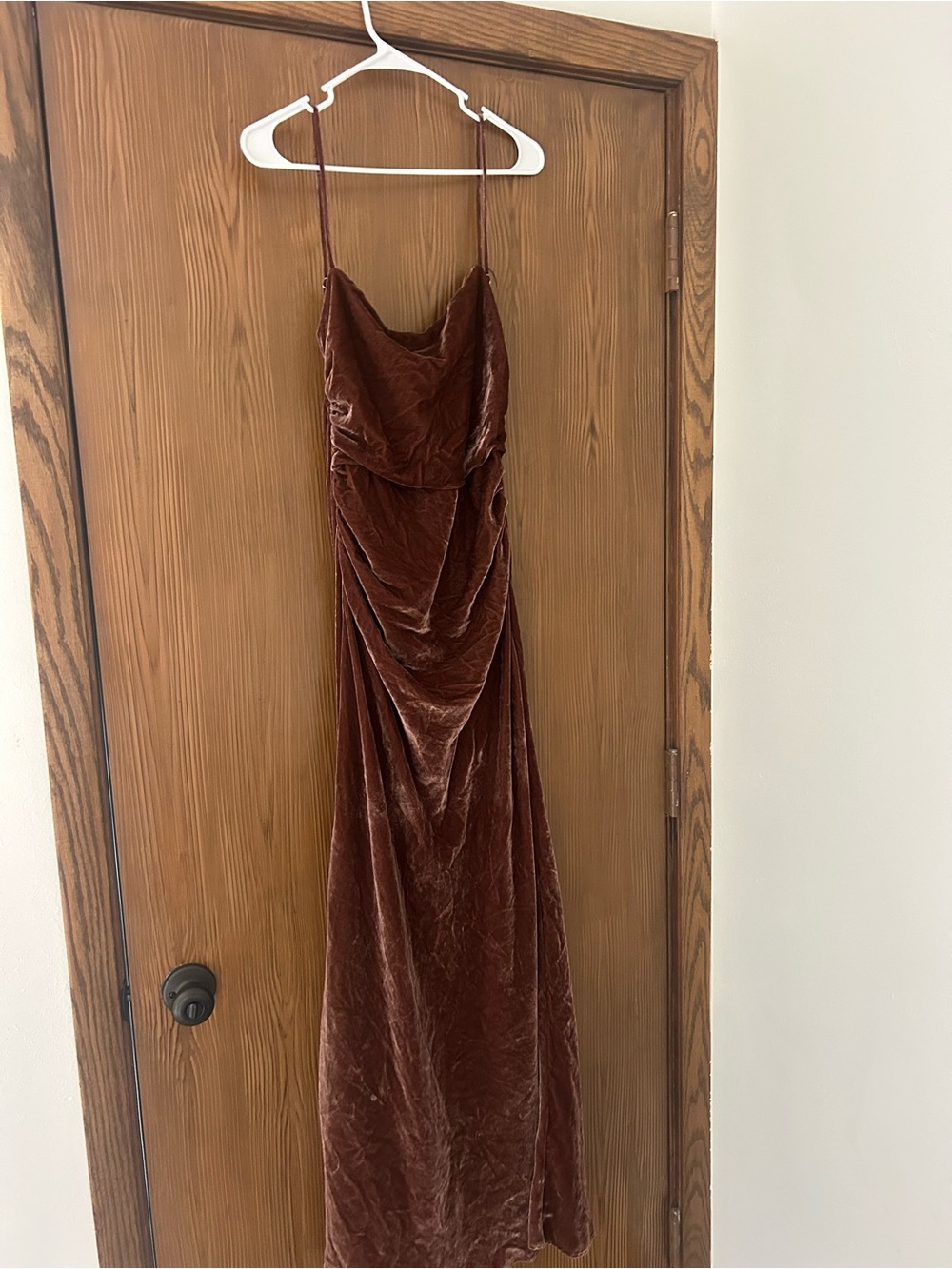 Zara Rust Brown Velvet Spaghetti Strap Maxi Dress